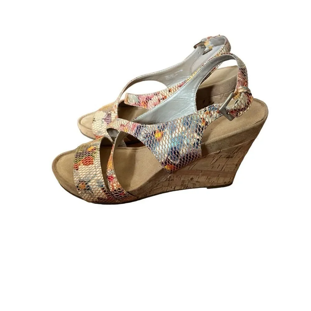 Aerosoles floral Plushed Together Open Toe floral faux snakeskin Wedge Sandal 10